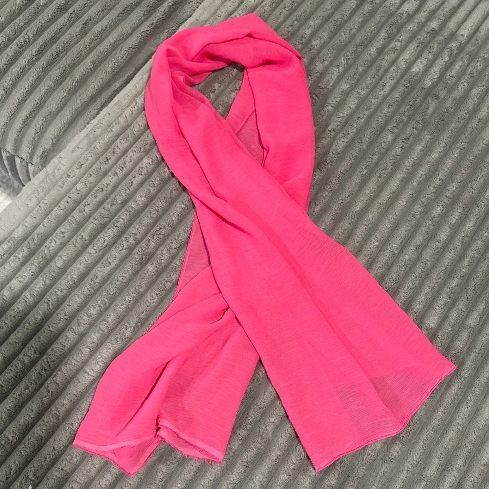 Neon Hot Pink Chiffon Crinkle Scarf Lightweight Sheer Rectangular Wrap